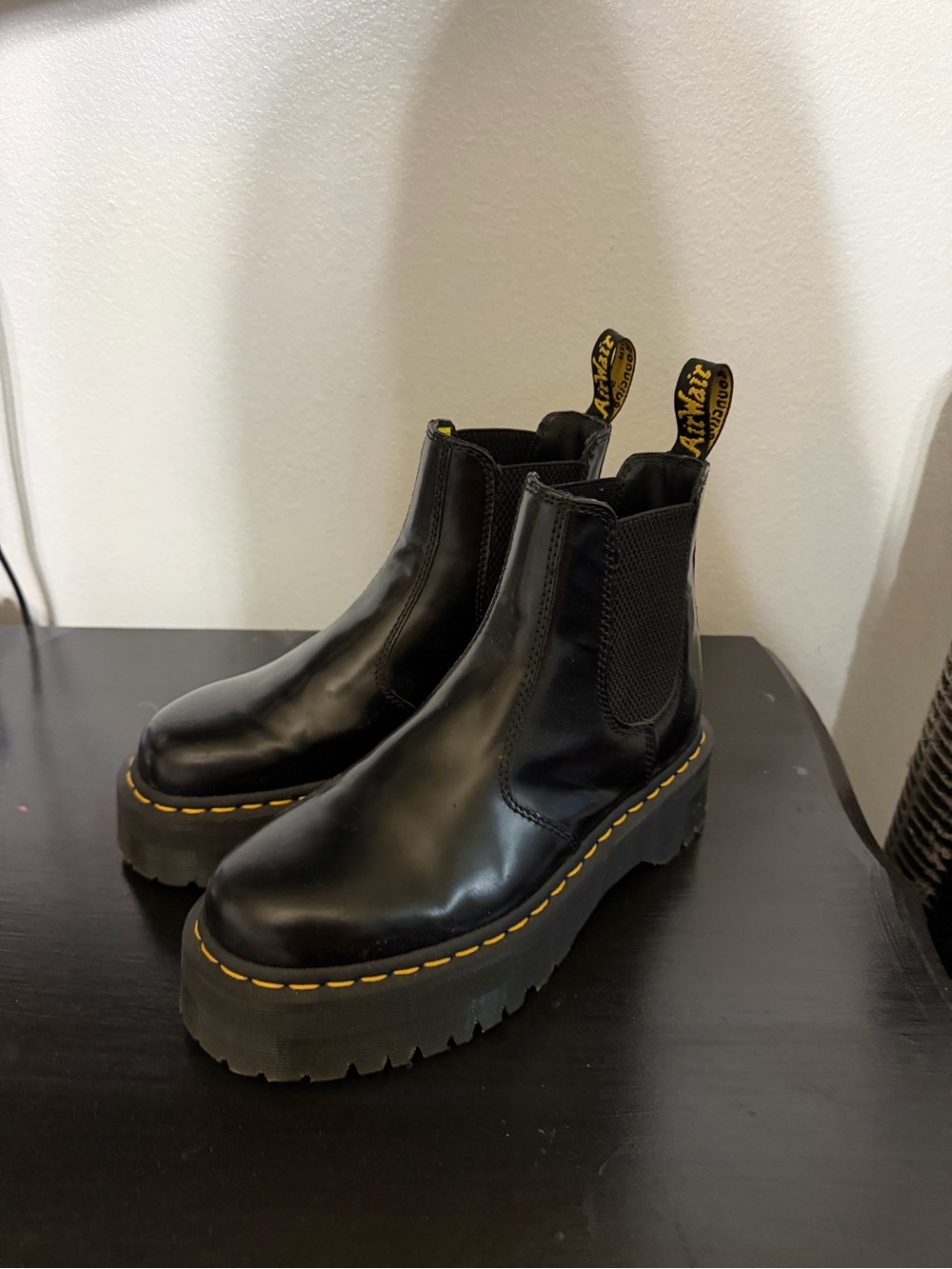 Dr. Martens Black Leather Chelsea Boots with Yellow Stitching